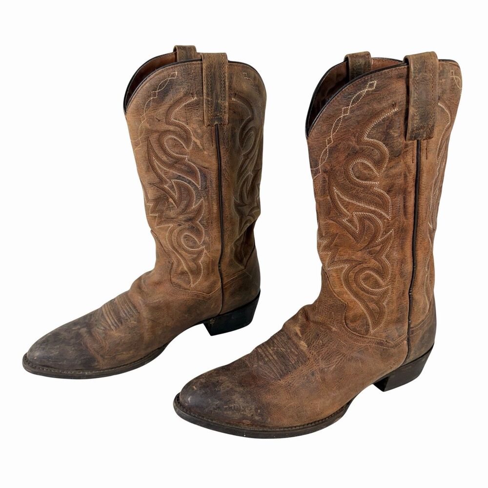 Dan Post Brown Distressed Leather Men 10 EW Extra Wide Cowboy Boot Renegade 2159